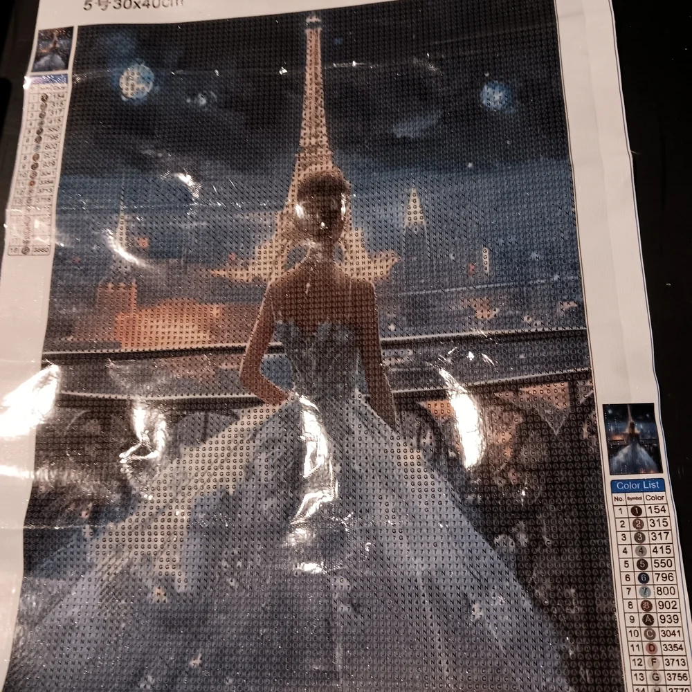 Elegant Blue Paris Lady Formal Dress Diamond Painting Kit 30x40
